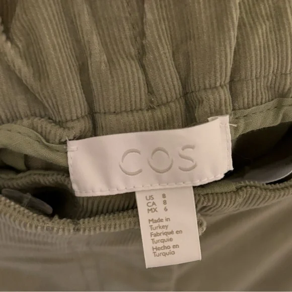 COS Corduroy High Waist Barrel Leg Pleated Trousers Pants Sage Green Size 8 - Picture 3 of 5